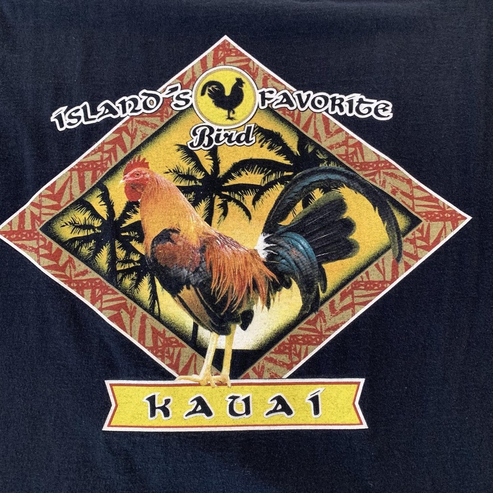 Kauai Jerzees Shirt Mens Large Black Island's Favorite Bird Rooster Tee T-Shirt